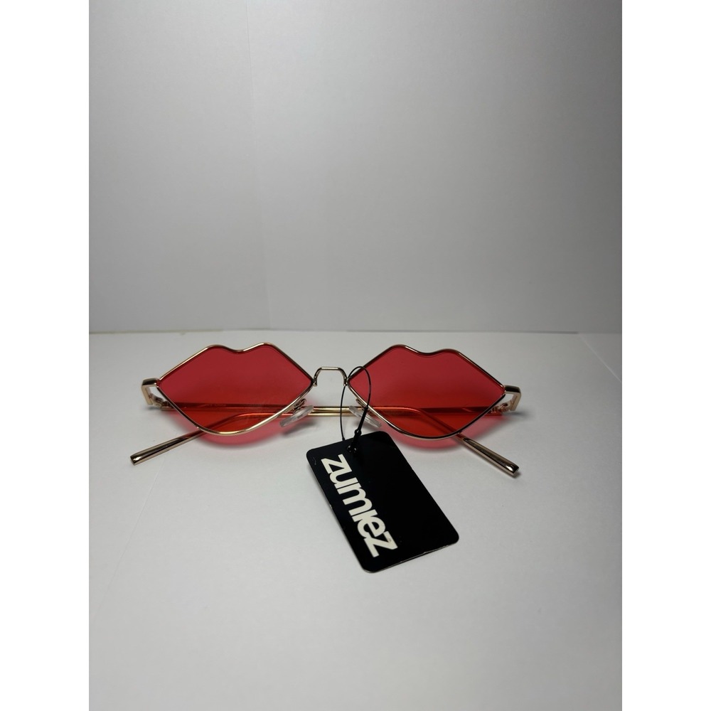 Zumiez Red Lip Shaped Sunglasses Gold Wire Frame Novelty Festival Shades 43302E